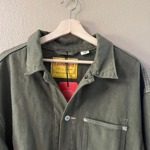 NEW Levi’s Oversized Red Cotton hemp Green denim chore coat - Picture 14 of 16